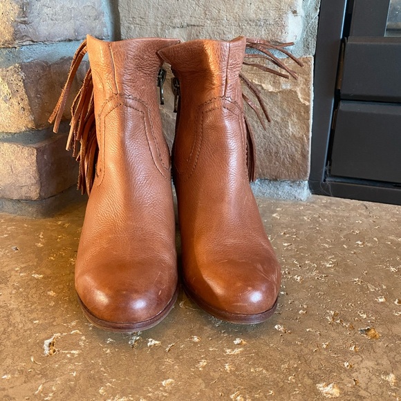 Sam Edelman Tan Heeled Boots with Fringe - Picture 3 of 8